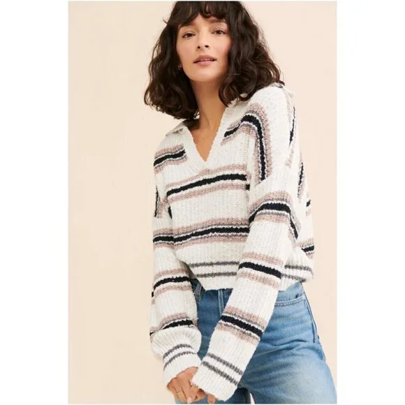 FREE PEOPLE Kennedy Stripe Pullover in Ivory Size Small - Picture 10 of 14